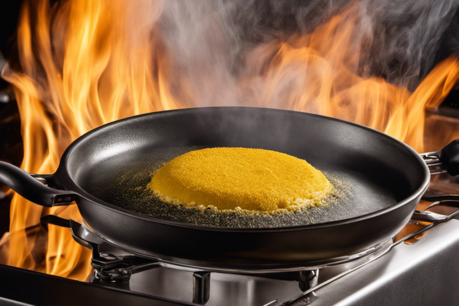 An image of a saucepan on medium heat, filled with a mixture of flour and oil sizzling together