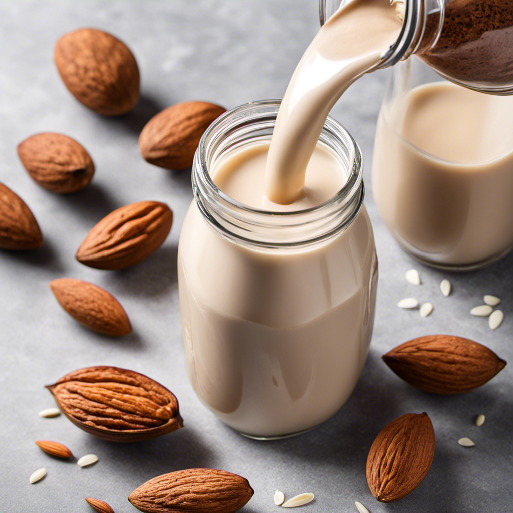 An image showcasing the step-by-step process of making almond milk with almond butter
