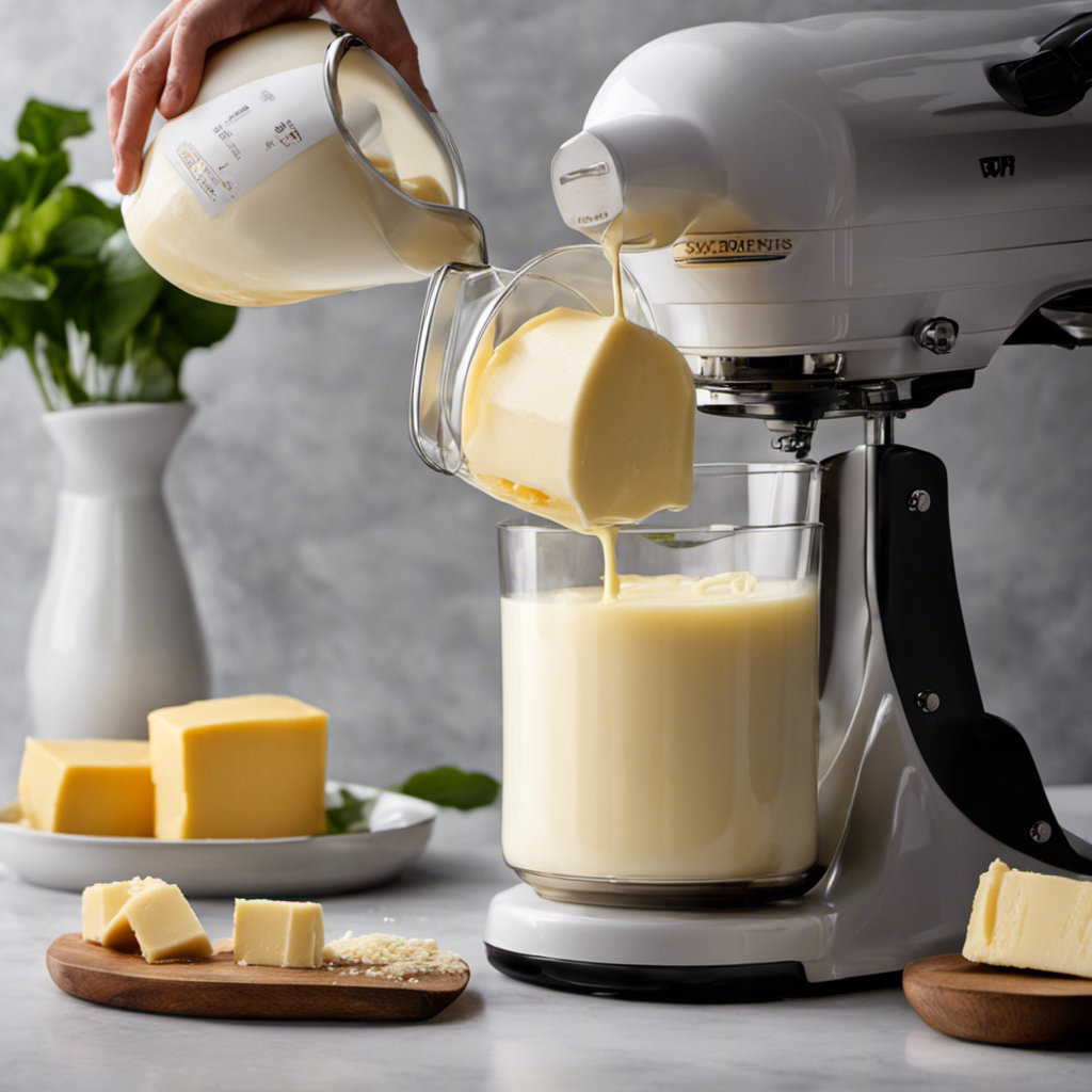 An image showcasing the step-by-step process of transforming creamy raw milk into luscious butter using a mixer