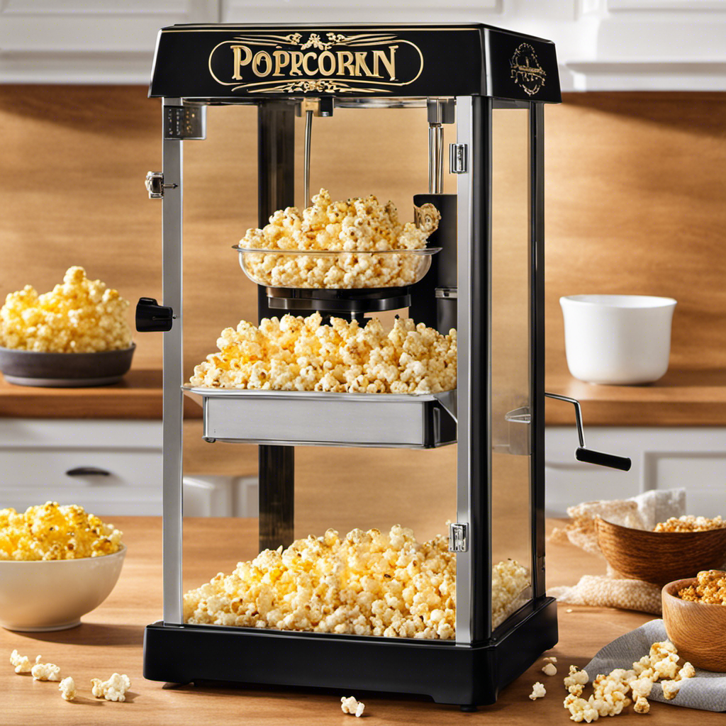 An image showcasing a popcorn maker, filled with freshly made butter popcorn