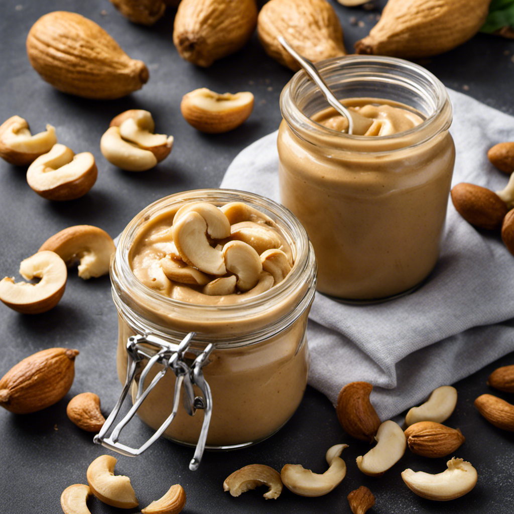 An image showcasing the step-by-step process of making cashew butter: whole cashews being roasted to golden perfection, blended into a creamy consistency, and finally spooned into a jar with a luscious spread