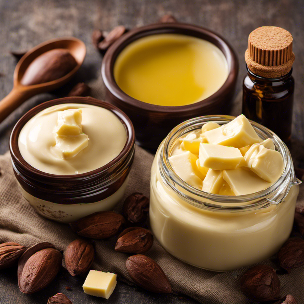 An image showcasing the step-by-step process of making cocoa butter lotion