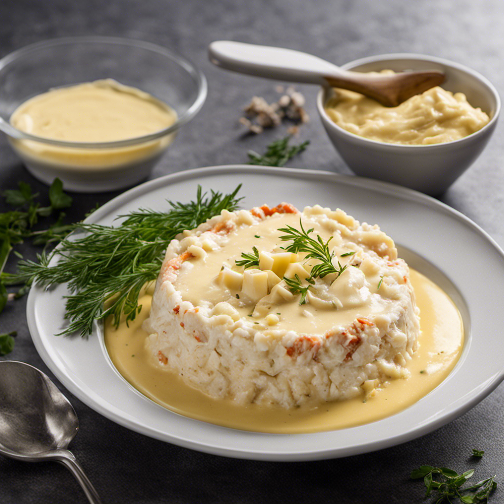 An image showcasing the step-by-step process of making crab butter: a close-up shot of fresh crab meat being blended with creamy butter, seasoned with fragrant herbs, and transformed into a luscious, golden spread