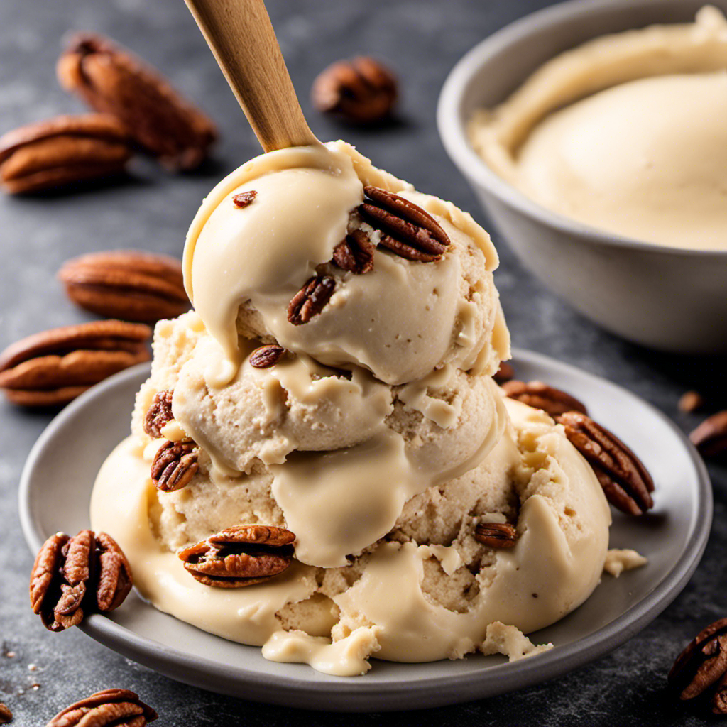 An image showcasing the process of making homemade butter pecan ice cream without an ice cream maker