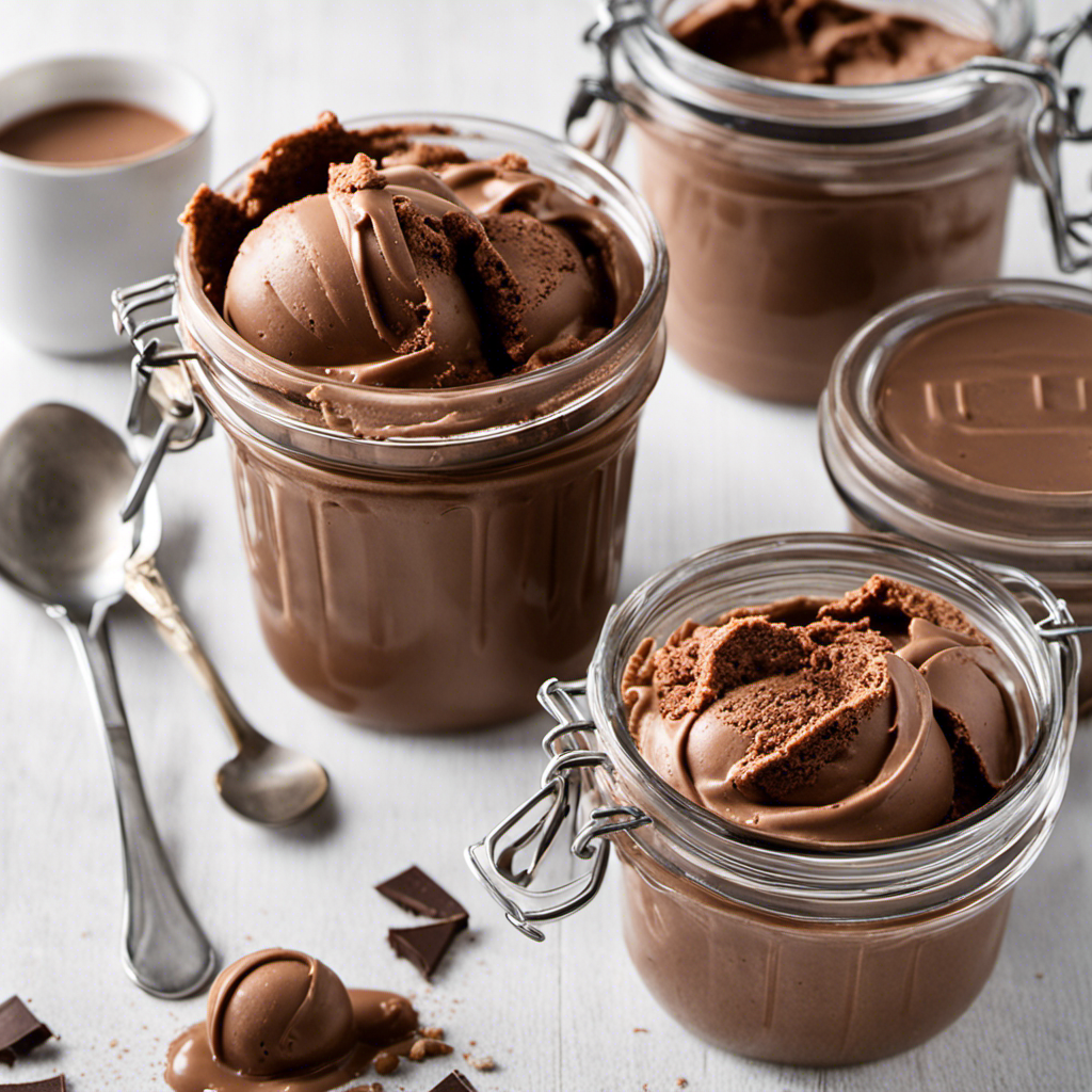 An image showcasing a clear, airtight container filled with creamy homemade chocolate peanut butter ice cream