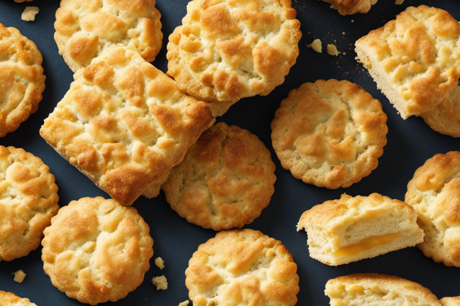 An image showcasing golden, flaky biscuits fresh out of the oven