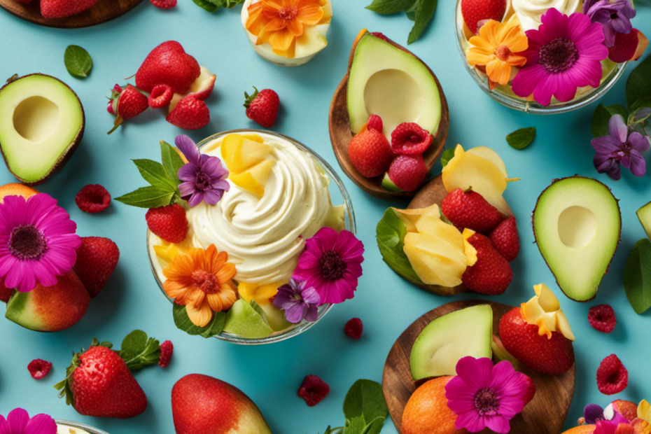 Lly captivating image showcasing a smooth, creamy icing being whipped up, using alternative ingredients like coconut oil or avocado, highlighting the process and ingredients involved, vibrant colors, and a whisk or electric mixer in action