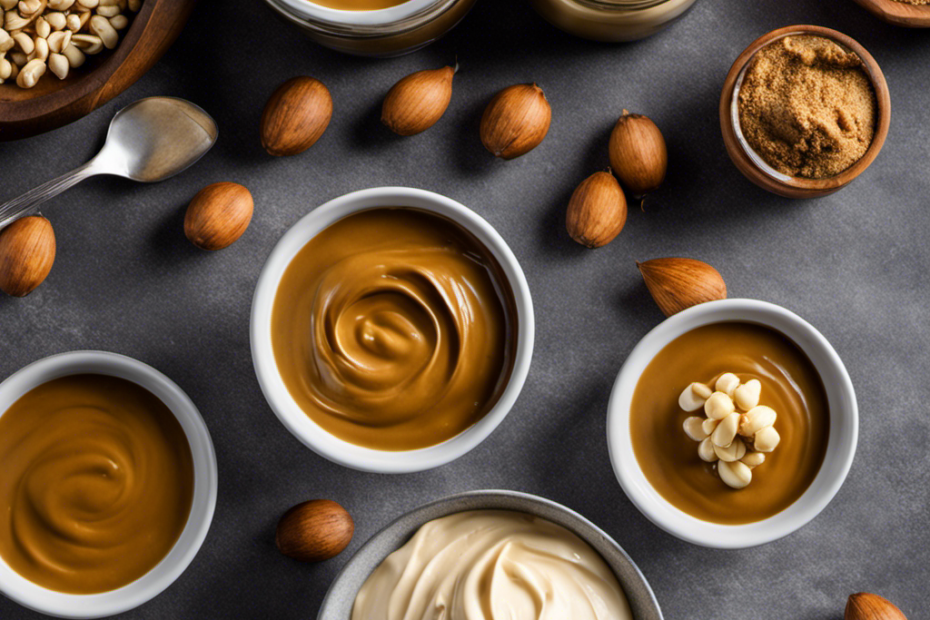 An image that showcases the step-by-step process of making macadamia nut butter: a bowl filled with roasted macadamia nuts, a blender with swirling nuts, and creamy butter being poured into a jar