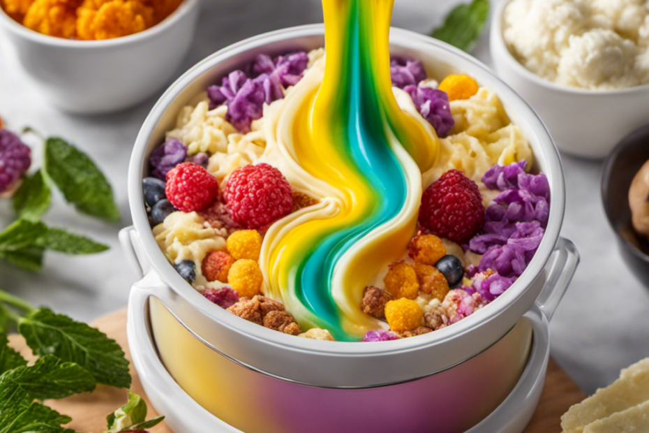 An image showcasing a colorful assortment of potent ingredients, carefully measured and poured into the Magical Butter Maker, as wisps of aromatic steam rise, evoking the process of creating the strongest edibles
