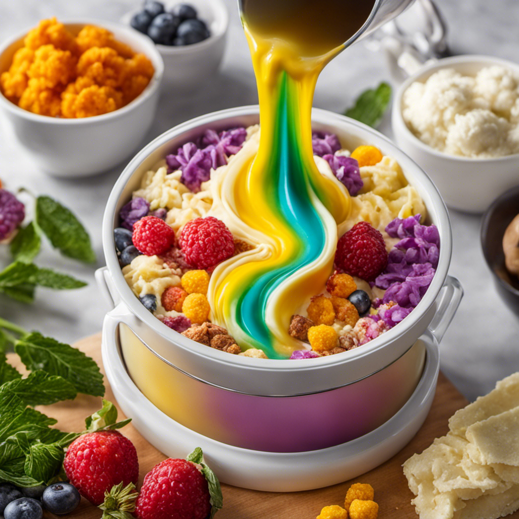An image showcasing a colorful assortment of potent ingredients, carefully measured and poured into the Magical Butter Maker, as wisps of aromatic steam rise, evoking the process of creating the strongest edibles