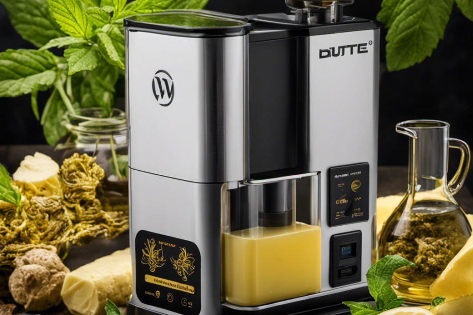 An image showcasing the process of transforming buds into vaping liquid using a butter maker