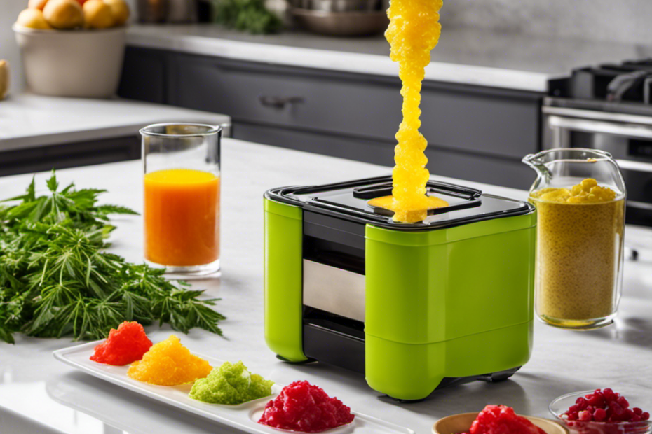 An image showcasing a vibrant kitchen countertop with a sleek Magical Butter Maker