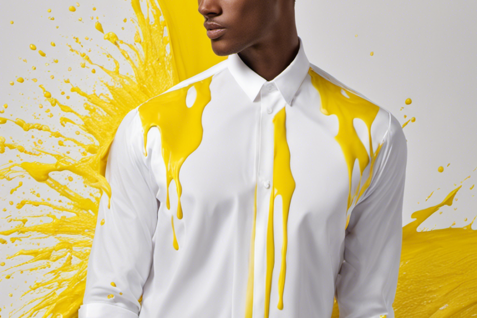 An image of a fresh, vibrant yellow butter stain spreading across a crisp white shirt