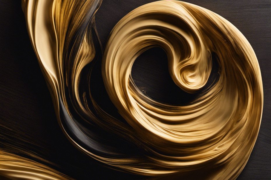 An image capturing the ethereal essence of smoking butter: a delicate swirl of creamy gold, gently wafting tendrils of smoke dancing around a charred wood plank, evoking an irresistible aroma