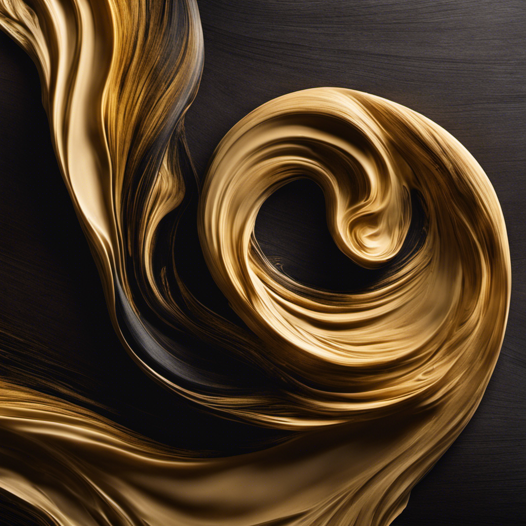 An image capturing the ethereal essence of smoking butter: a delicate swirl of creamy gold, gently wafting tendrils of smoke dancing around a charred wood plank, evoking an irresistible aroma