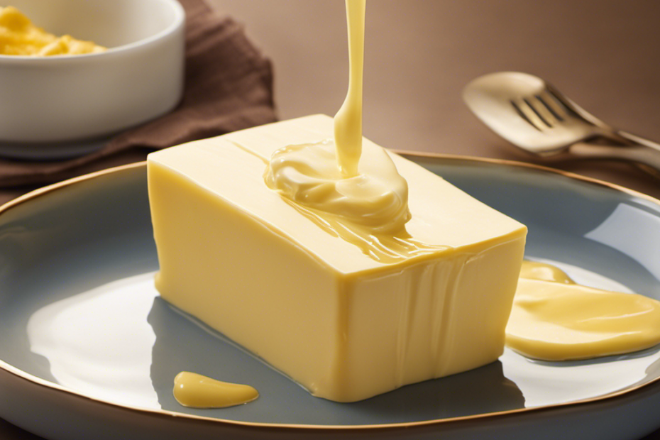 An image featuring a stick of butter placed on a warm ceramic dish, surrounded by gentle rays of sunlight
