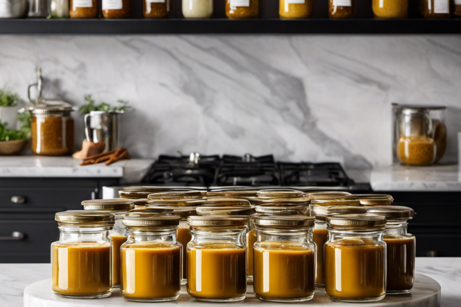 An image capturing a glass jar filled with warm, golden-brown liquid butter