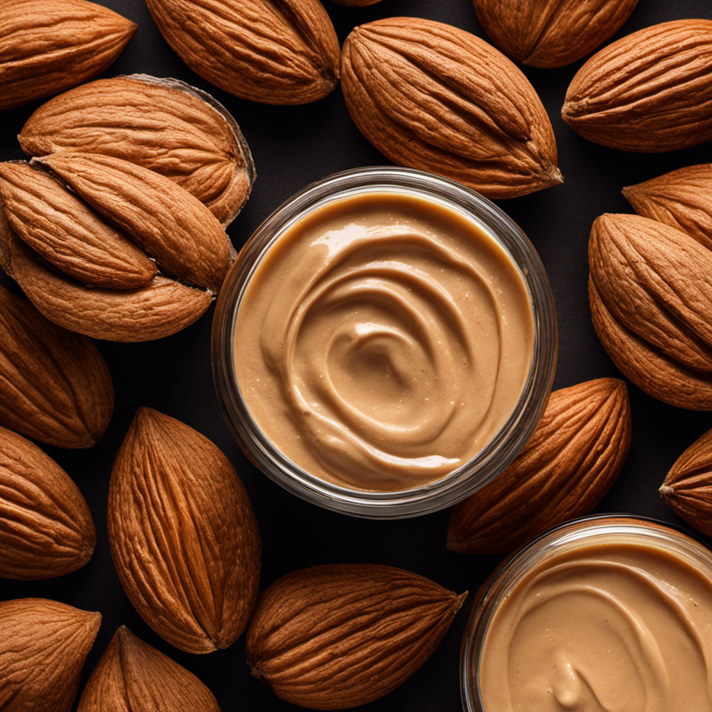 An image showcasing a jar of almond butter with a pungent, off-putting odor emanating from it