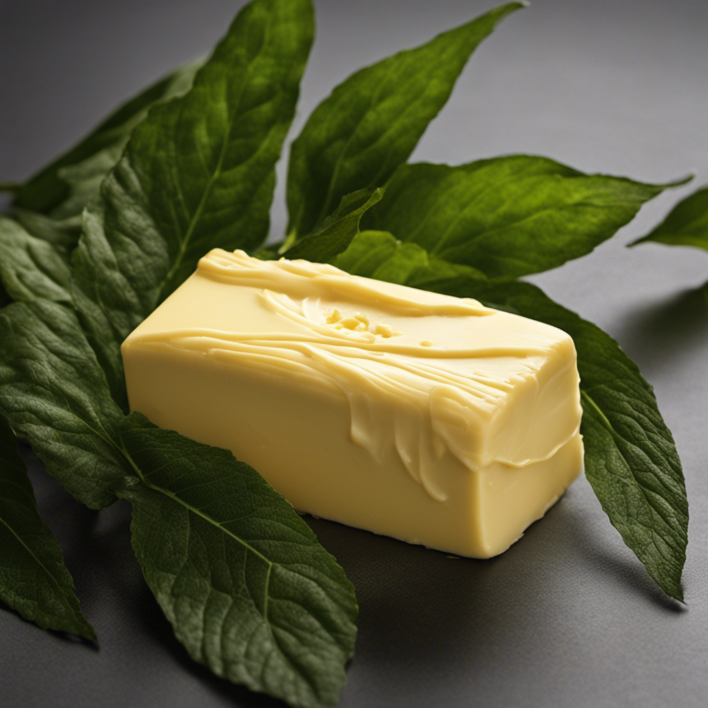 An image showcasing a stick of butter with a yellow, creamy texture, perfectly intact and odorless