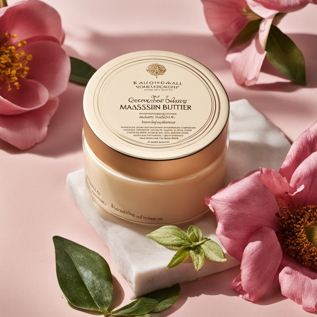 An image showcasing a pair of hands gently massaging luxurious body butter onto smooth, radiant skin