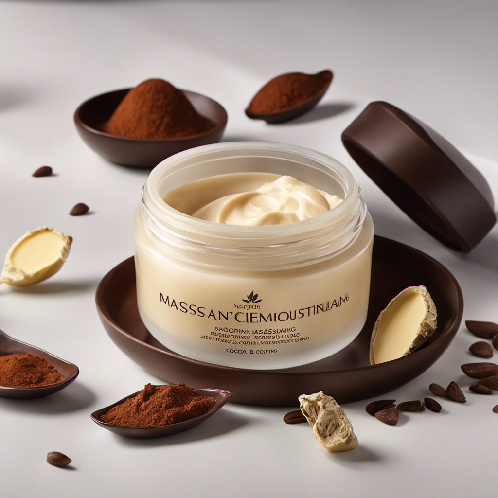 An image showcasing a pair of hands gently massaging cocoa butter onto smooth, radiant skin