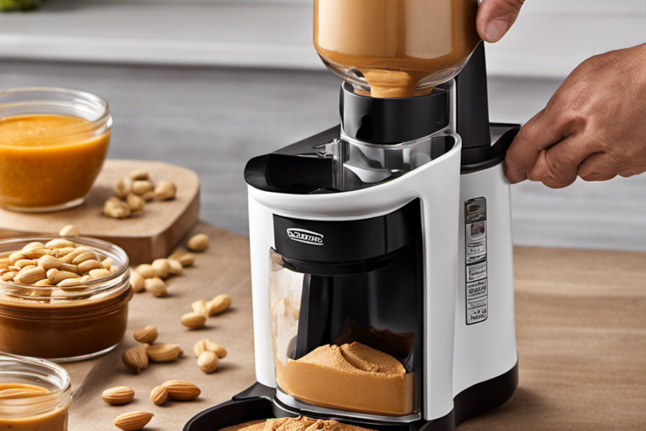 An image showcasing a step-by-step guide on using a peanut butter maker without an oil dispenser