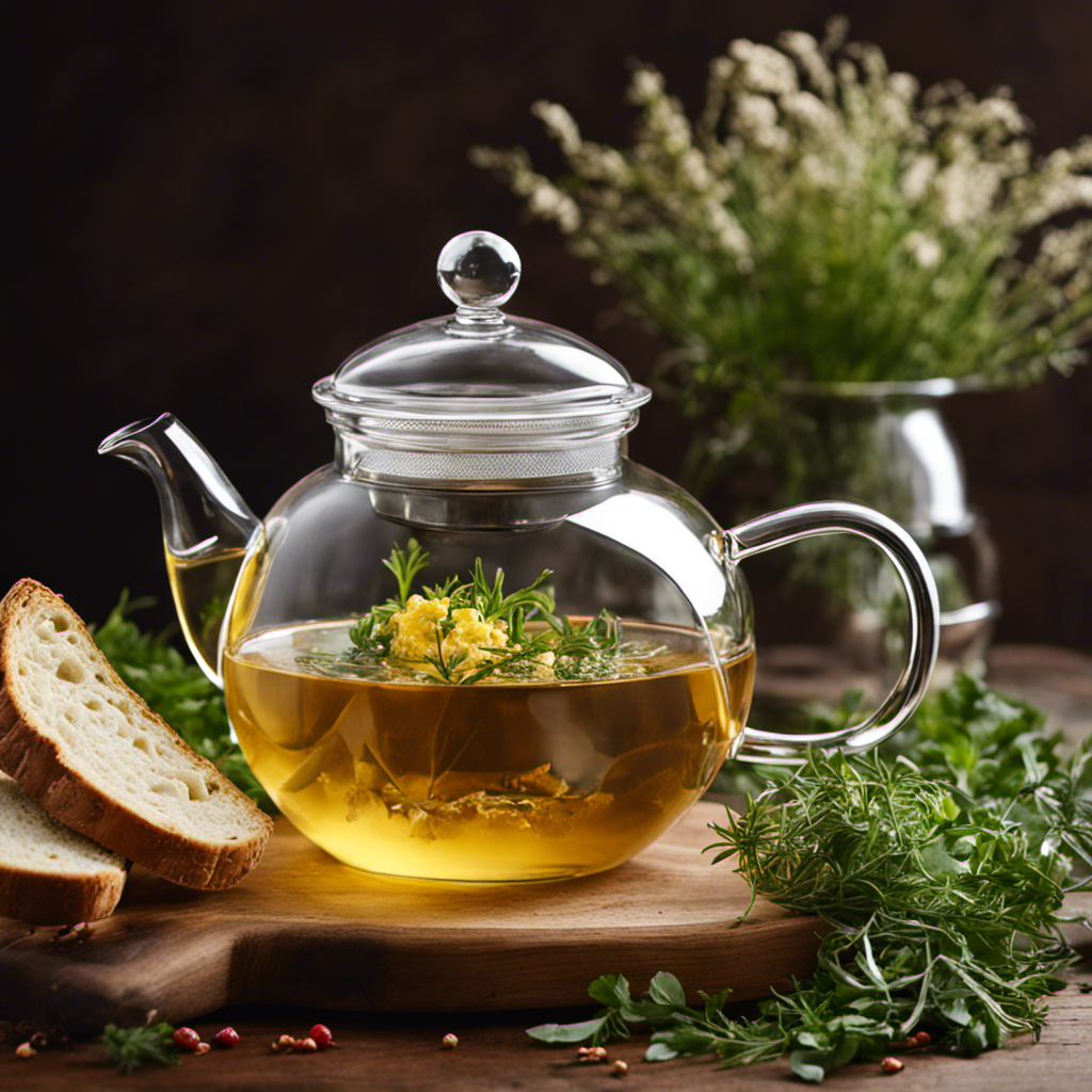 An image showcasing an elegant, glass infuser teapot filled with creamy, golden infused butter