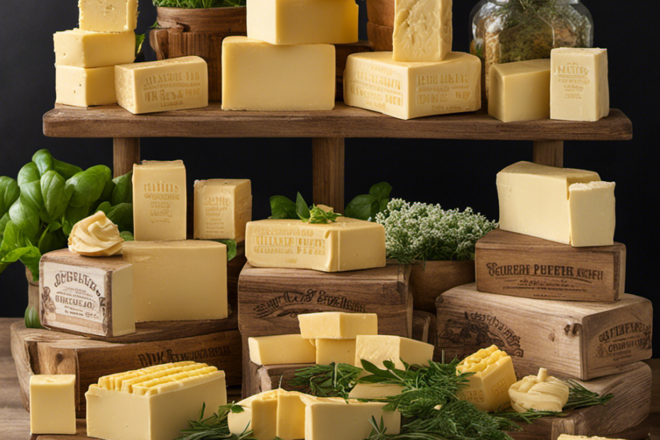 An image that showcases a rustic farmer's market scene, filled with vibrant displays of Les Pres Sales butter