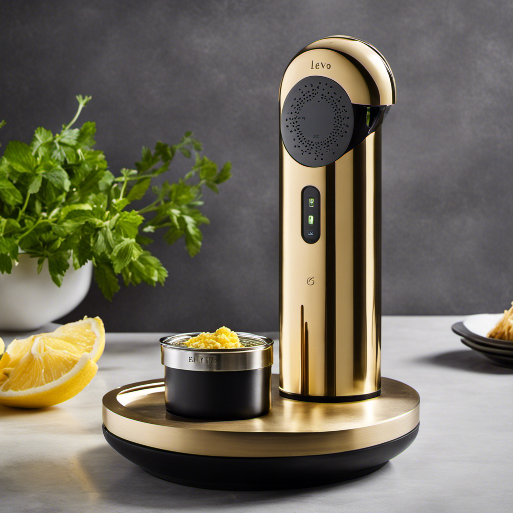 An image showcasing the sleek design of the Levo Butter Infuser, featuring its stainless steel body, intuitive control panel, and LED display