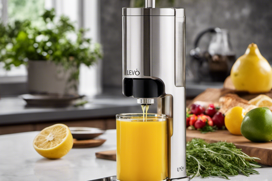 An image that showcases the sleek, stainless steel Levo II Oil and Butter Infuser on a pristine white countertop