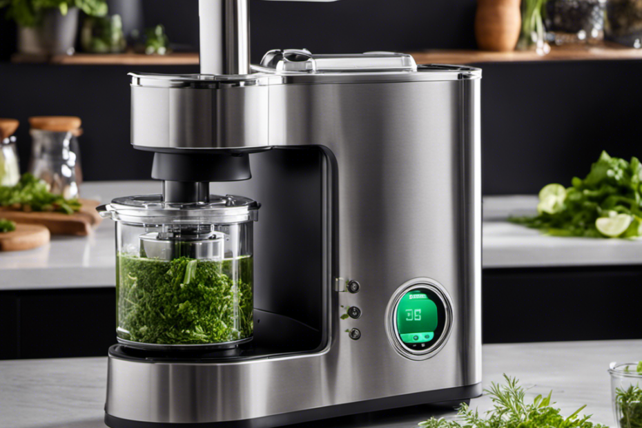 An image showcasing the Magical Butter 2 Machine Mb2 Botanical Extractor and Herbal Infuser in action: a sleek, stainless steel appliance with a digital display, surrounded by fresh herbs and vibrant botanicals, emitting a mesmerizing swirl of aromatic vapors
