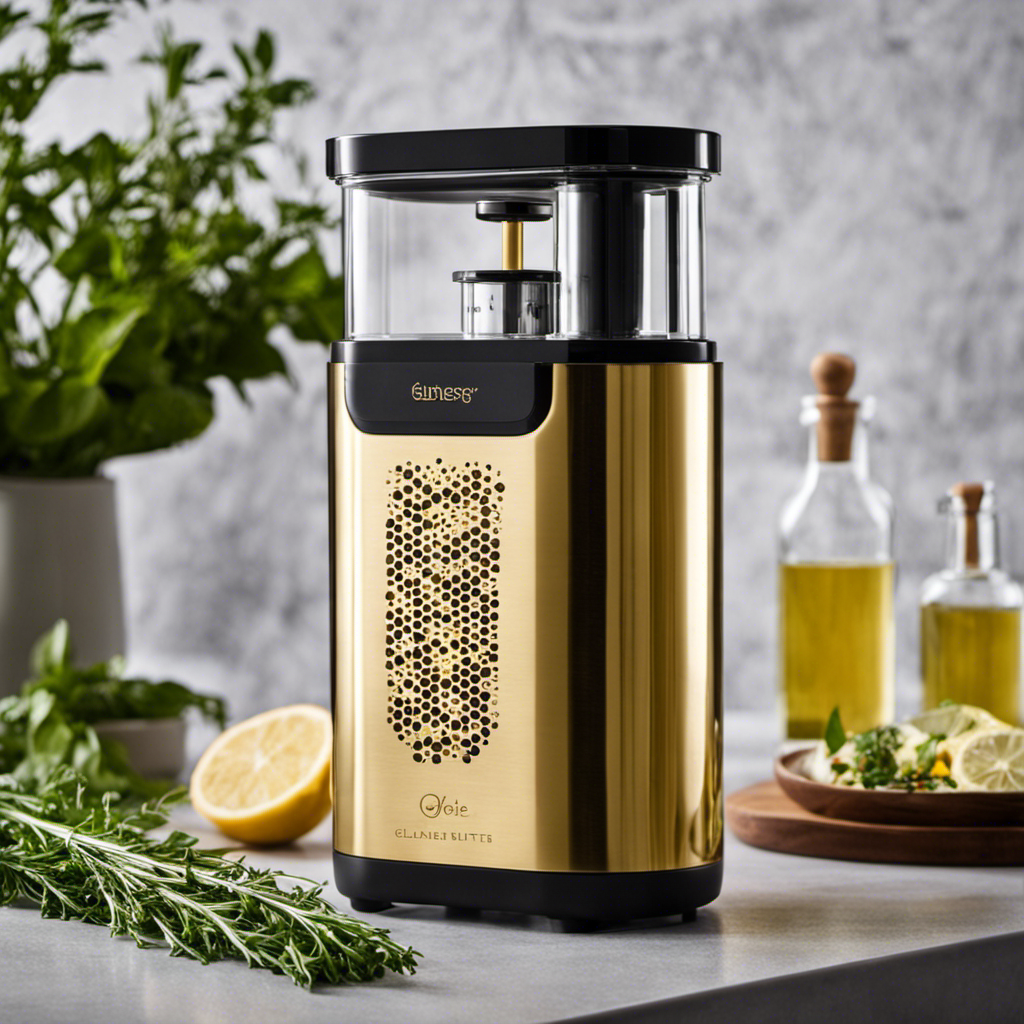 An image showcasing a gleaming Magical Butter machine effortlessly transforming fresh herbs into golden, aromatic infusions