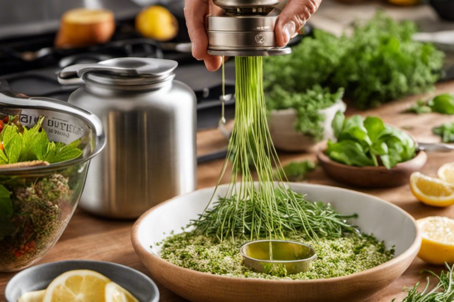 An image showcasing a vibrant kitchen scene with the Majic Butter Herb Infuser prominently displayed