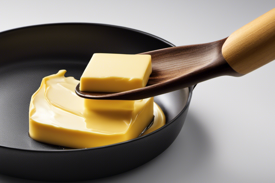 An image featuring a stick of butter placed on a hot pan, transforming into a glossy golden liquid