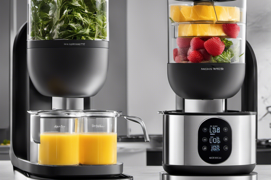 An image showcasing two sleek, modern kitchen appliances side by side: the Mighty Fast Herbal Infuser, with its stylish stainless steel finish and LED display, contrasting against the Magical Butter Machine's sleek black exterior and intuitive touchpad controls