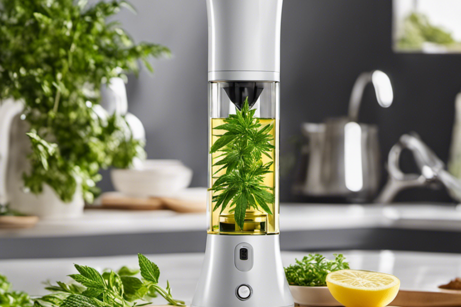An image showcasing the Mighty Fast CBD Herb Weed Edible Oil Butter Infuser, capturing its sleek, compact design and vibrant LED display