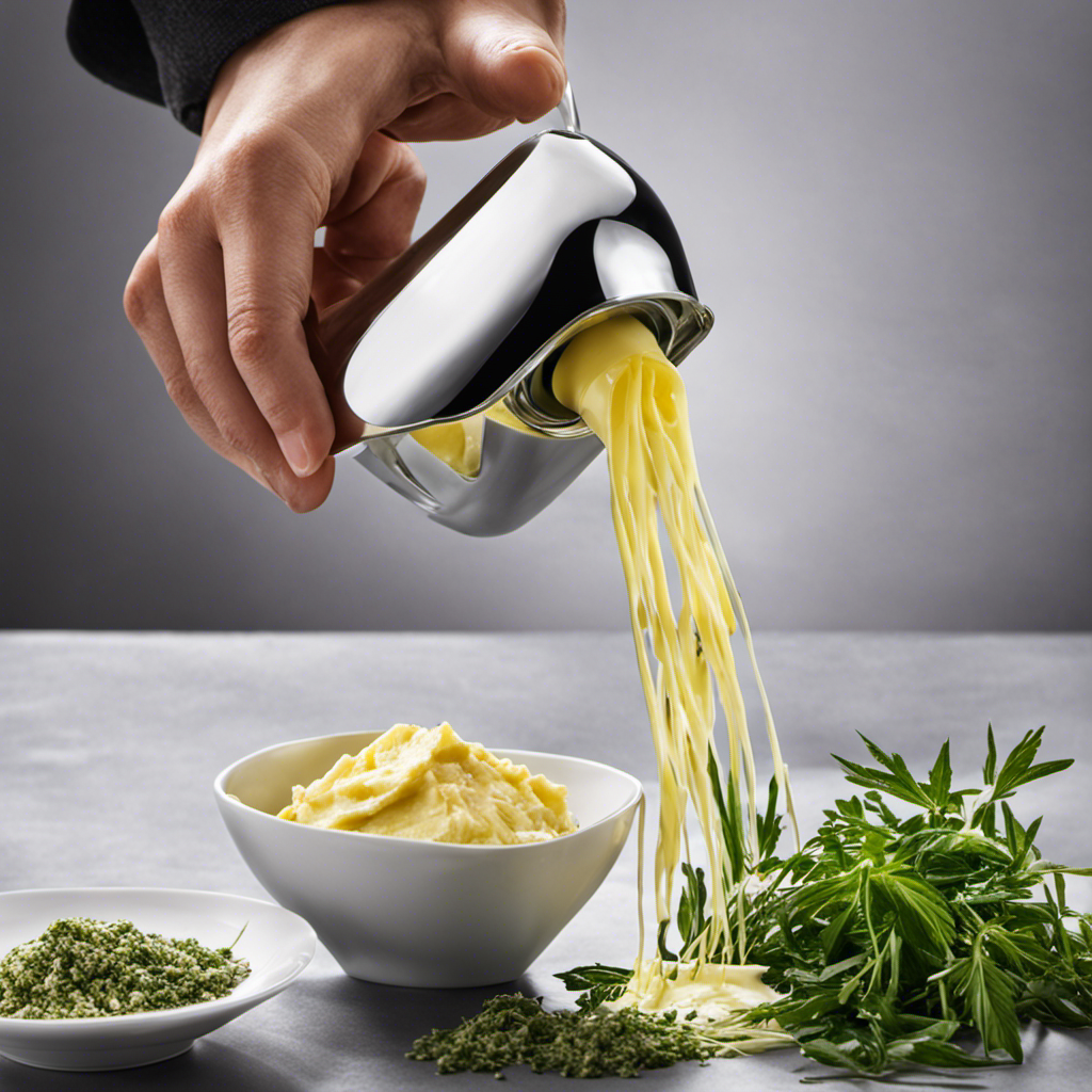 An image showcasing the step-by-step process of making herb-infused butter with the Mighty Fast Herb Infuser