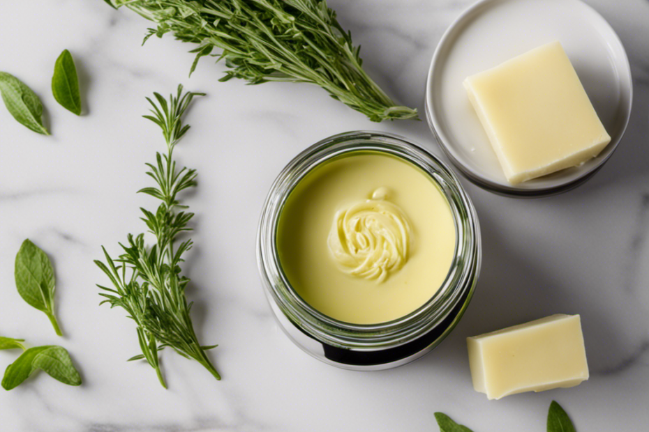 An image showcasing the Mighty Fast Herbal Infuser Butter: a sleek, compact device adorned with vibrant green herbs, seamlessly blending them into creamy, rich butter