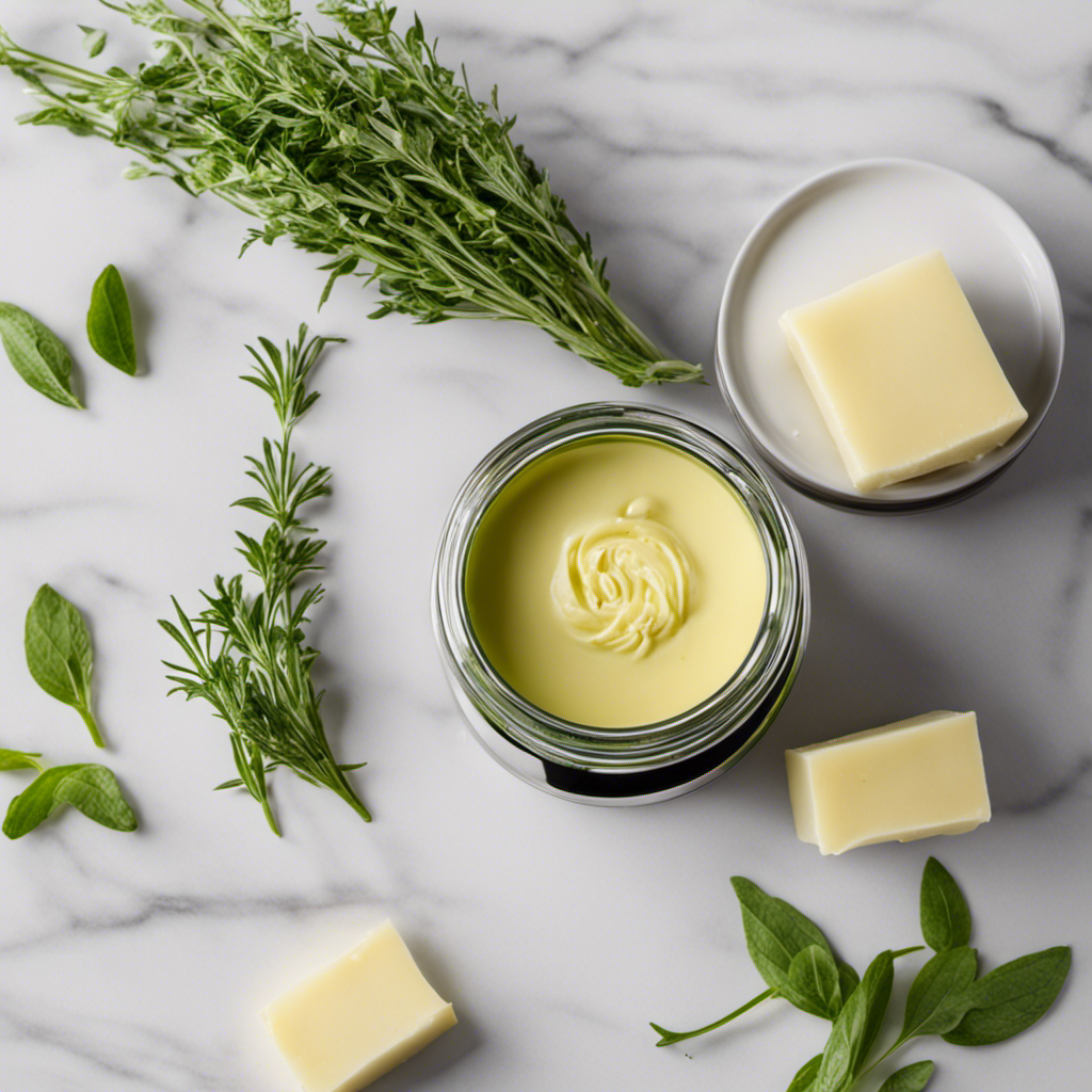 An image showcasing the Mighty Fast Herbal Infuser Butter: a sleek, compact device adorned with vibrant green herbs, seamlessly blending them into creamy, rich butter