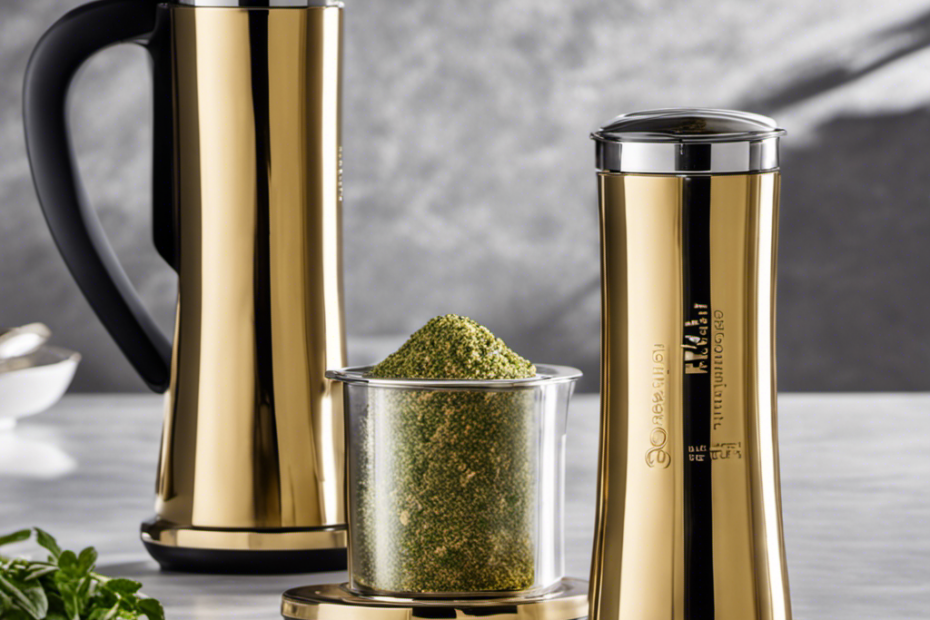 An image showcasing the Mightyfast Herbal Infuser and Magical Butter side by side, with their sleek stainless steel designs gleaming under soft lighting, surrounded by aromatic herbs and rich, golden infusions