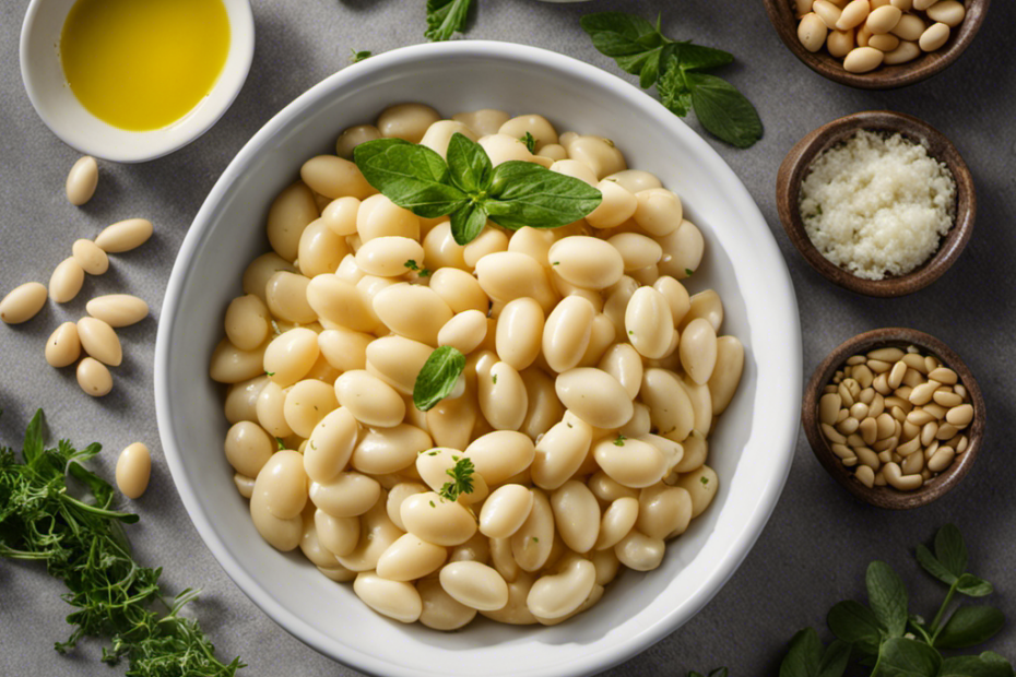 An image featuring a close-up view of a bowl filled with plump, creamy butter beans, glistening with a light drizzle of olive oil