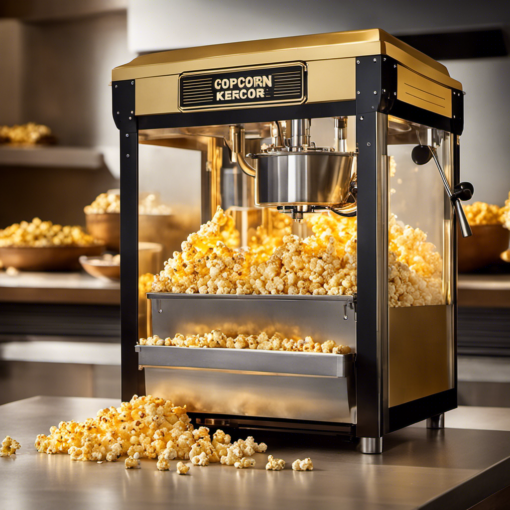 An image capturing the golden perfection of freshly popped, butter-laden popcorn in a movie theater