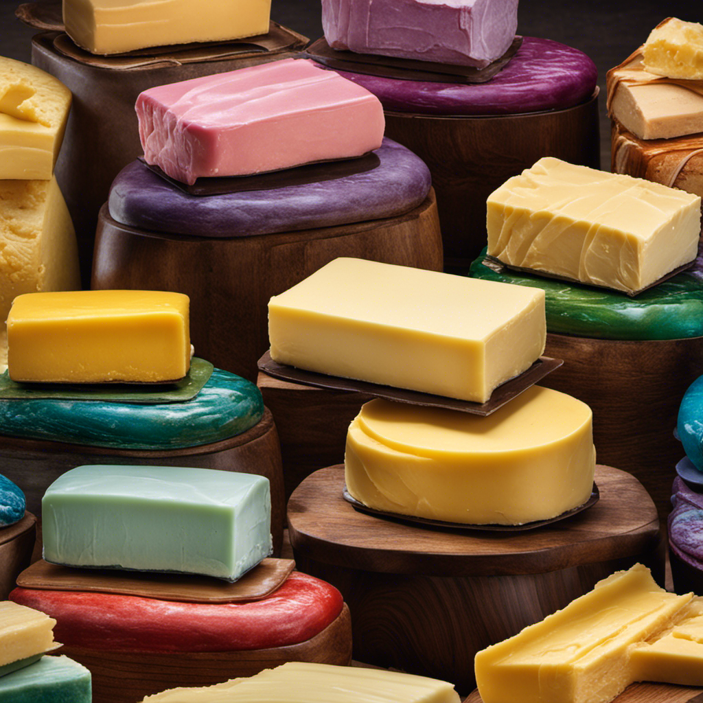 An image showcasing a vibrant spectrum of butter shades, ranging from creamy pastels to rich, golden hues