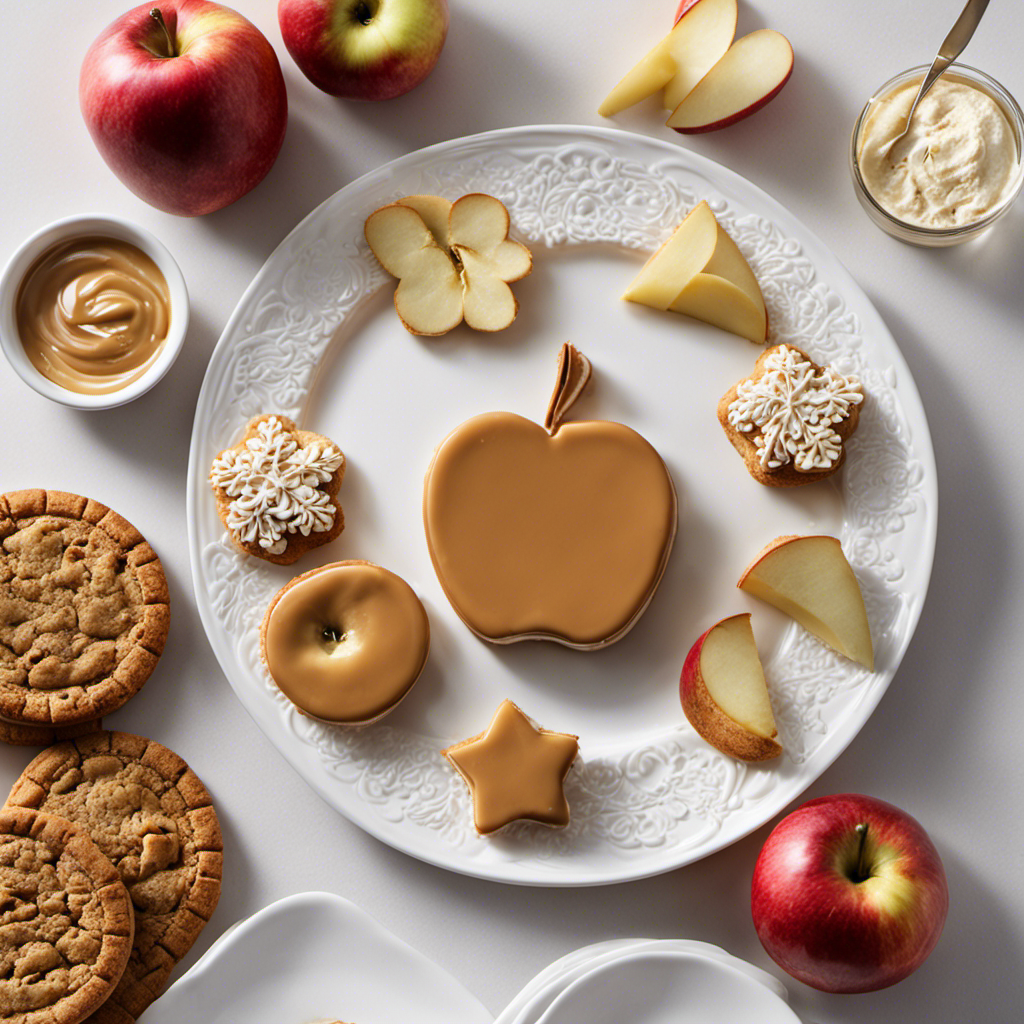 An image showcasing a white porcelain plate adorned with a generous dollop of luscious, golden-brown cookie butter