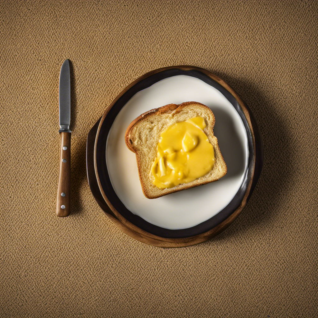 An image capturing the essence of bad butter, showcasing a slice of toast smothered in a pale, rancid substance