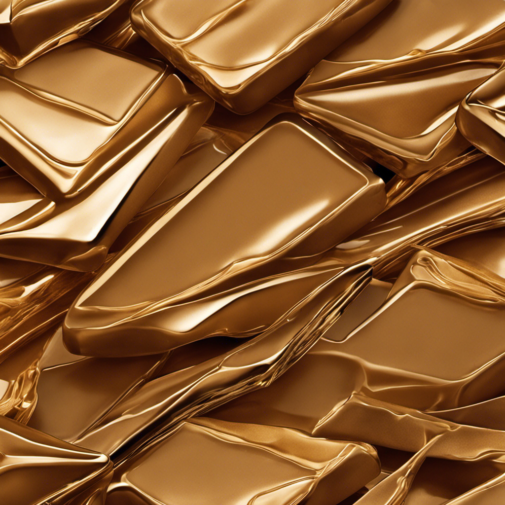 An image capturing the essence of brown butter toffee: a golden-hued, glossy surface adorned with delicate cracks, revealing a luscious, caramelized interior