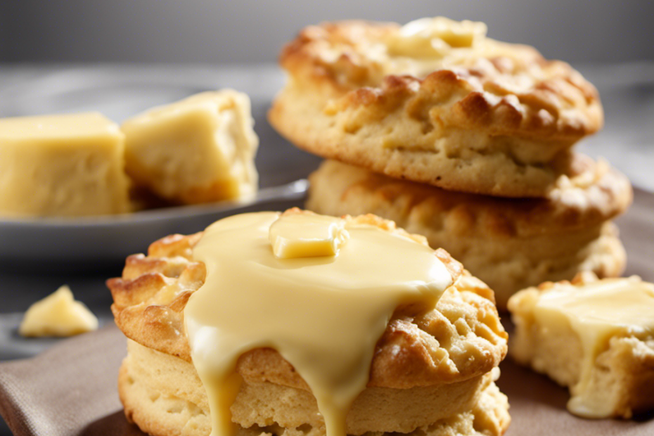 An image of a golden, flaky biscuit topped with a generous dollop of melting butter