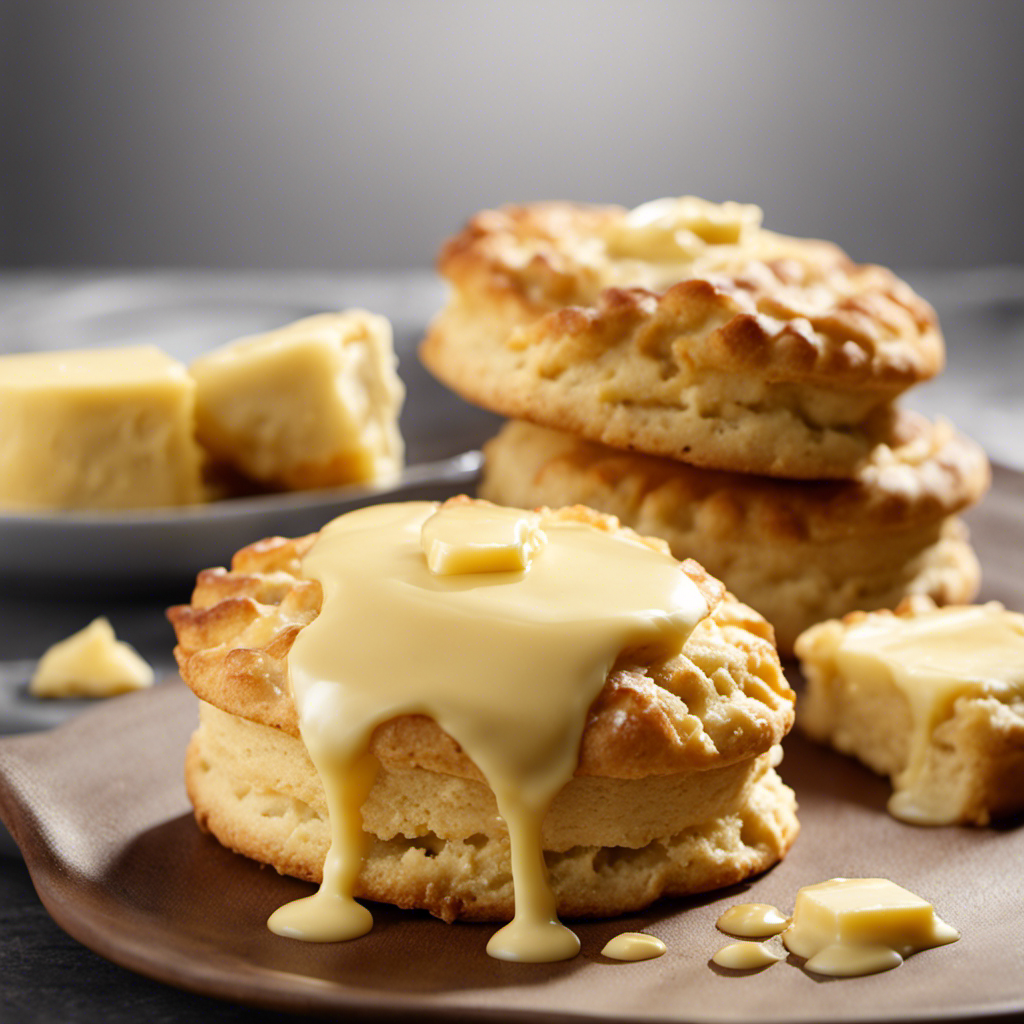 An image of a golden, flaky biscuit topped with a generous dollop of melting butter