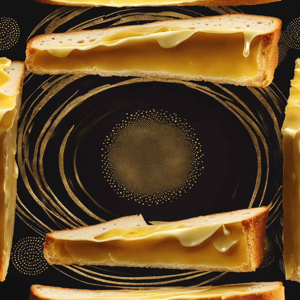 An image of a golden, freshly toasted bread slice with a perfectly round dot of melted butter in the center, glistening and slowly melting, showcasing the essence of "Dot With Butter