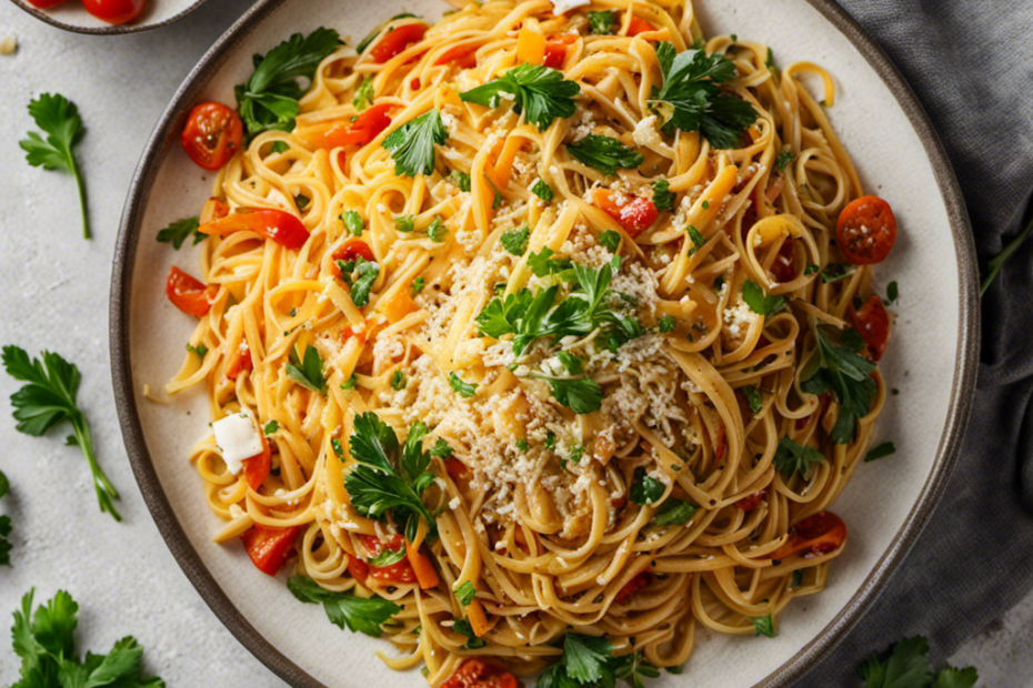 An image featuring a mouthwatering plate of buttery, golden noodles delicately sprinkled with grated parmesan cheese